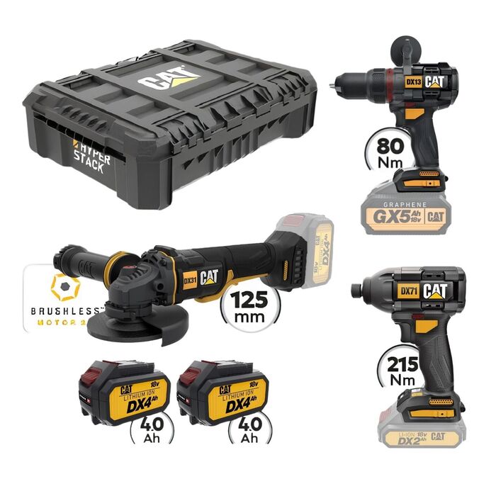 CAT Combo-22 Γωνιακός DX314B, Δράπανο DX13B, Κατσαβίδι DX71B, Εργαλειοθήκη DA41002 CAT Combo-22 Γωνιακός DX314B, Δράπανο DX13B, Κατσαβίδι DX71B, Εργαλειοθήκη DA41002