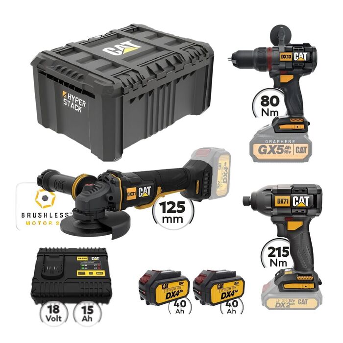 CAT Combo-23 Γωνιακός DX314B, Δράπανο DX13B, Κατσαβίδι DX71B, Εργαλειοθήκη DA41003 CAT Combo-23 Γωνιακός DX314B, Δράπανο DX13B, Κατσαβίδι DX71B, Εργαλειοθήκη DA41003