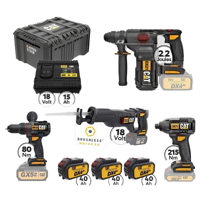 CAT Combo-24 Σπαθόσεγα DX5050B, Δράπανο DX13B, Κατσαβίδι DX71B, Σκαπτικό DX21B, Εργαλειοθήκη DA41003 CAT Combo-24 Σπαθόσεγα DX5050B, Δράπανο DX13B, Κατσαβίδι DX71B, Σκαπτικό DX21B, Εργαλειοθήκη DA41003
