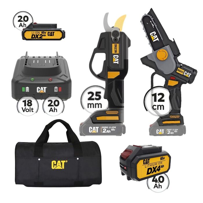 CAT Combo-47 Ψαλίδι DG236B, Αλυσοπρίονο DG231B, Τσάντα υφασμάτινη