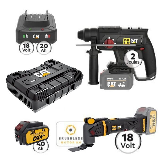 CAT Combo-52 Σκαπτικό DX2120B, Πολυεργαλείο DX41B, Πλαστική βαλίτσα