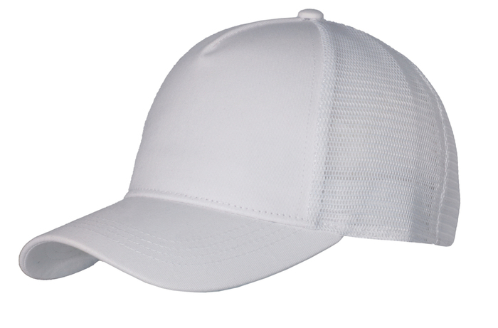Mesh trucker cap 5panel  100% cotton twill WHITE/WHITE