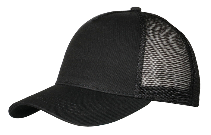 Mesh trucker cap 5panel  100% cotton twill BLACK/BLACK