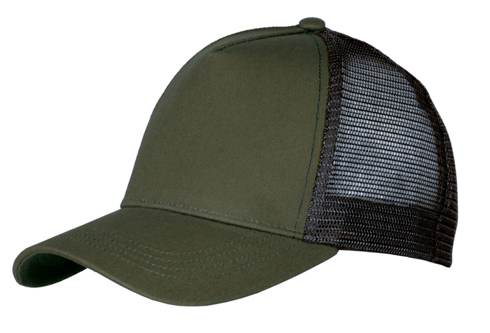 Mesh trucker cap 5panel  100% cotton twill KHAKI/BLACK