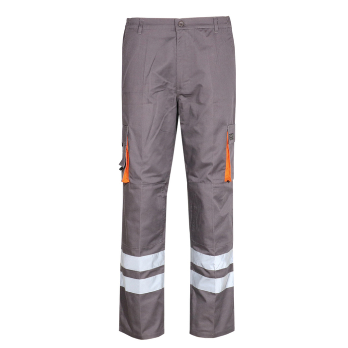 Working trouser with two reflective tapes GRAY/ORANGE