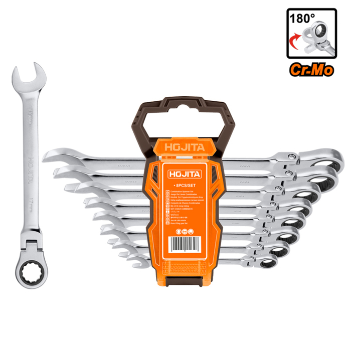 FLEXIBLE RATCHET SPANNER CRV SET 8PCS