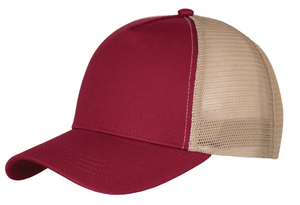 Mesh trucker cap 5panel  100% cotton twill BURGUNDY/BEIGE