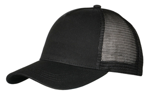 Mesh trucker cap 5panel  100% cotton twill BLACK/BLACK